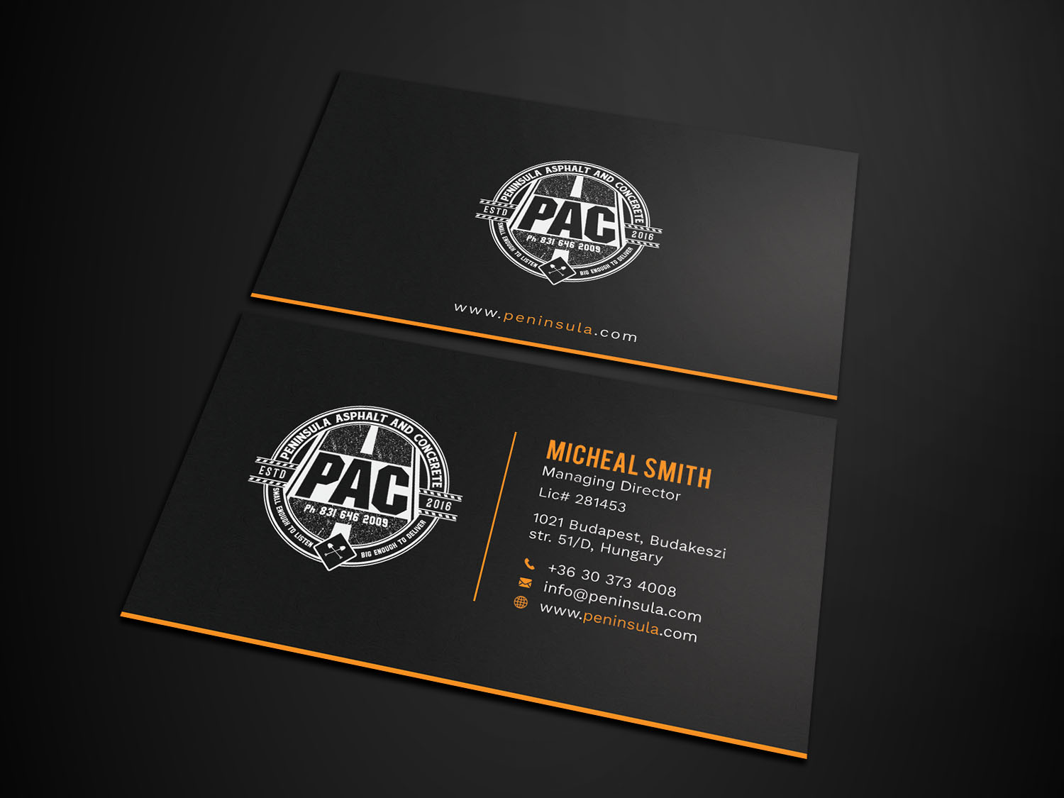Design de Carte de Visite par Tripti Ranjan Gain pour Peninsula asphalt and concrete  | Design #18054826