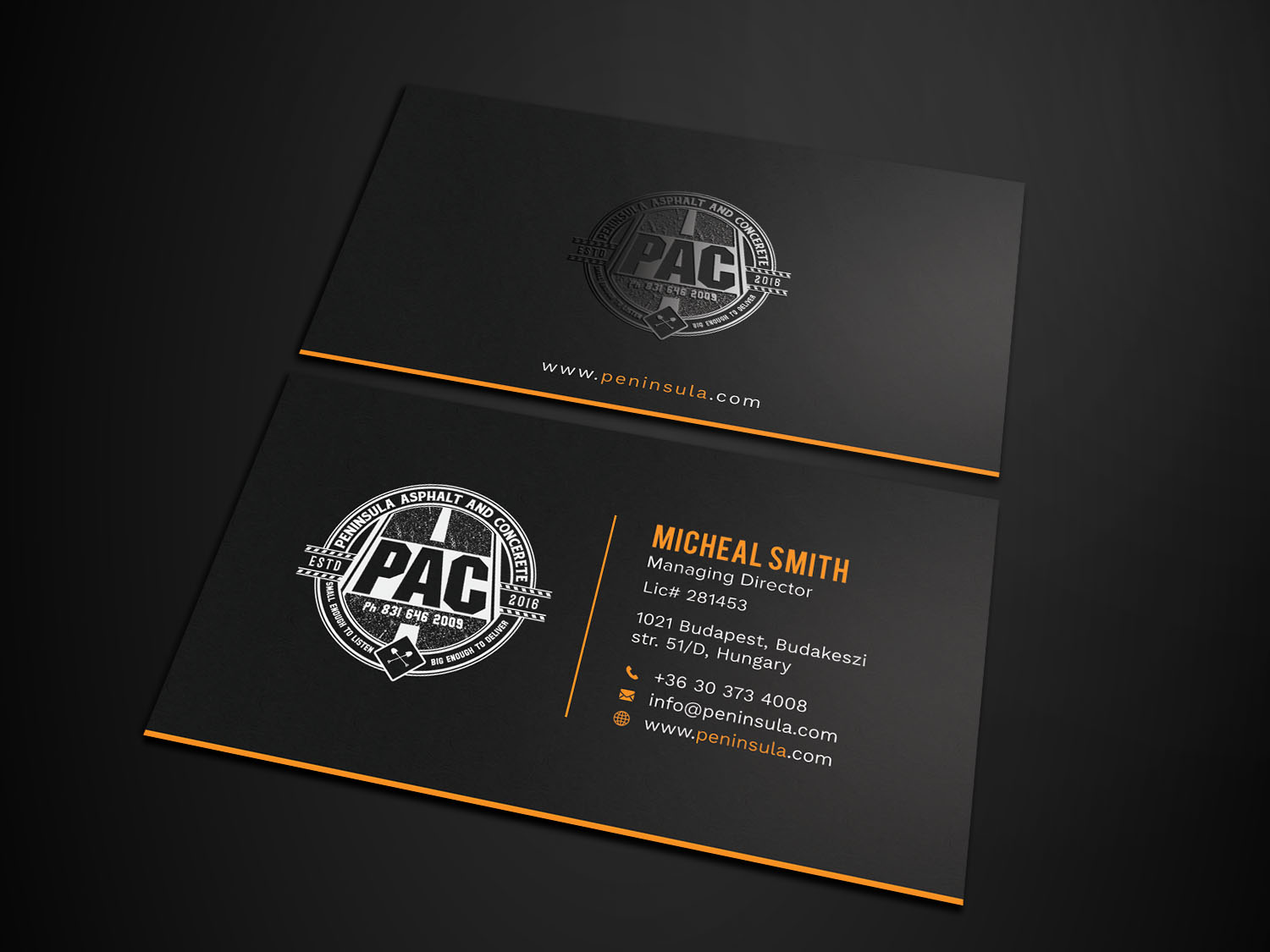 Business Card Design by Tripti Ranjan Gain for Peninsula asphalt and concrete  | Design #18054827