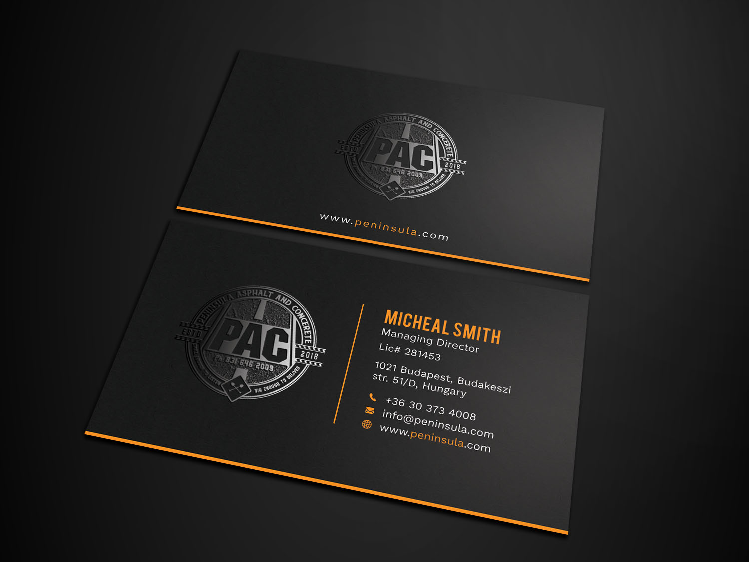 Design de Carte de Visite par Tripti Ranjan Gain pour Peninsula asphalt and concrete  | Design #18054828