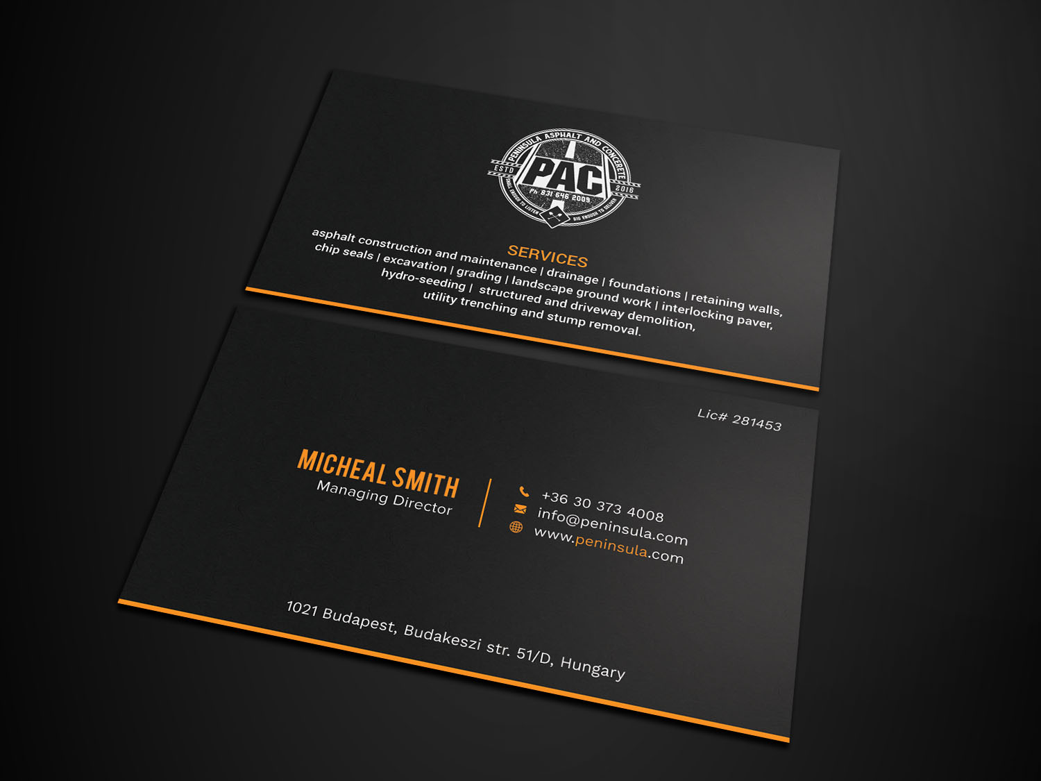 Business Card Design by Tripti Ranjan Gain for Peninsula asphalt and concrete  | Design #18055123