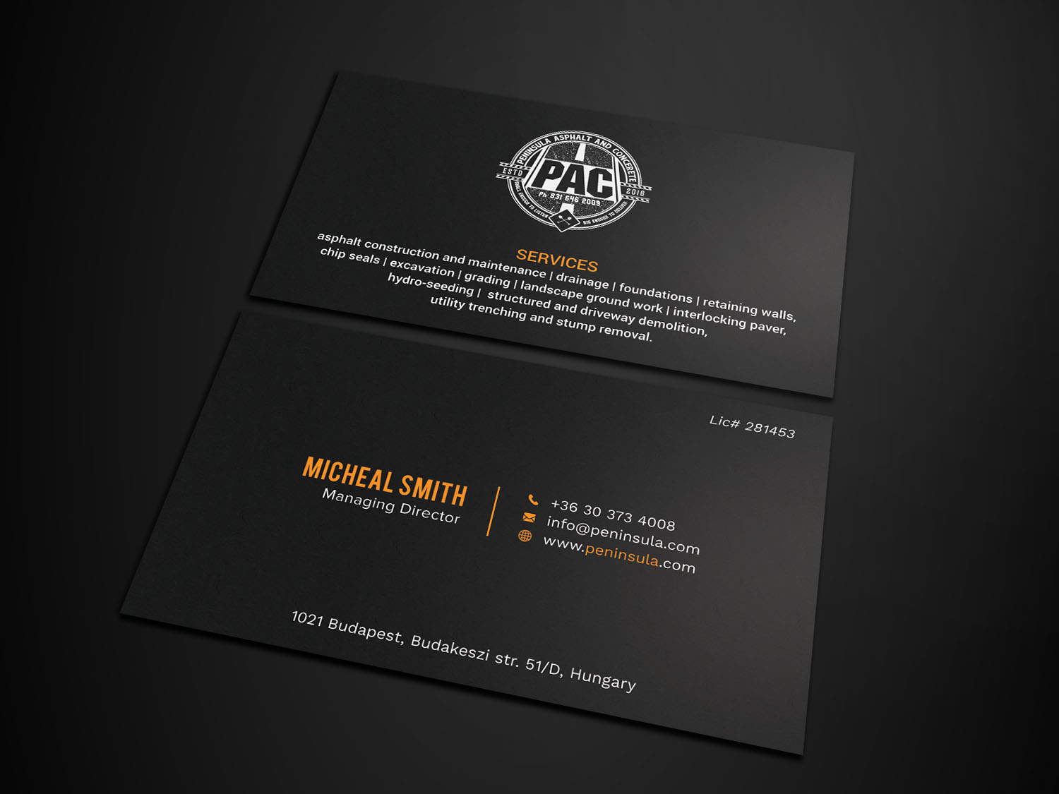 Business Card Design by Tripti Ranjan Gain for Peninsula asphalt and concrete  | Design #18055124