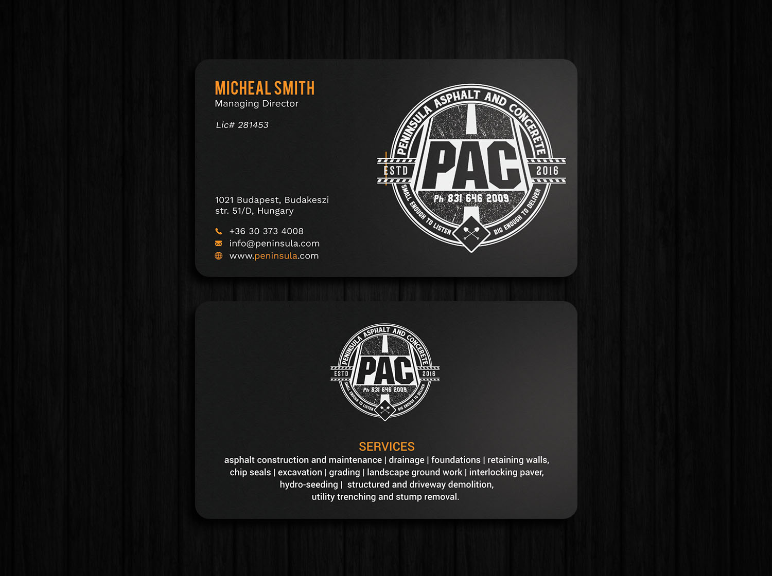 Business Card Design by Tripti Ranjan Gain for Peninsula asphalt and concrete  | Design #18055125