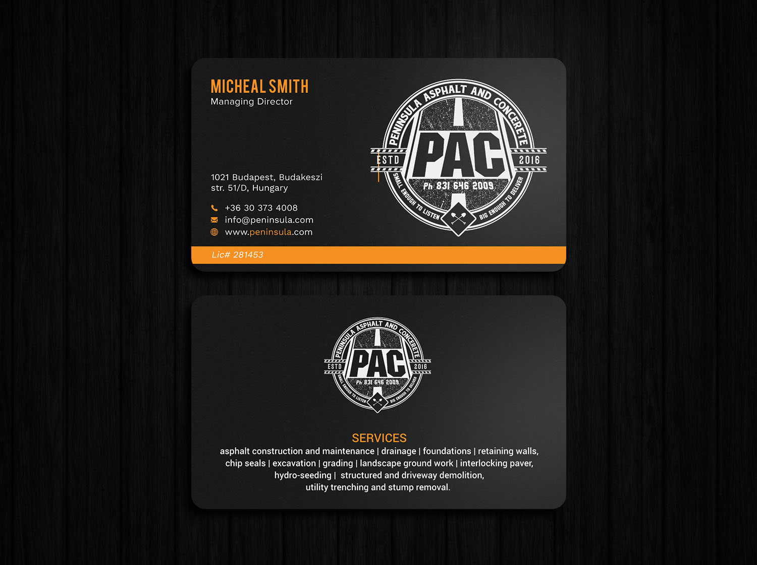 Business Card Design by Tripti Ranjan Gain for Peninsula asphalt and concrete  | Design #18055133