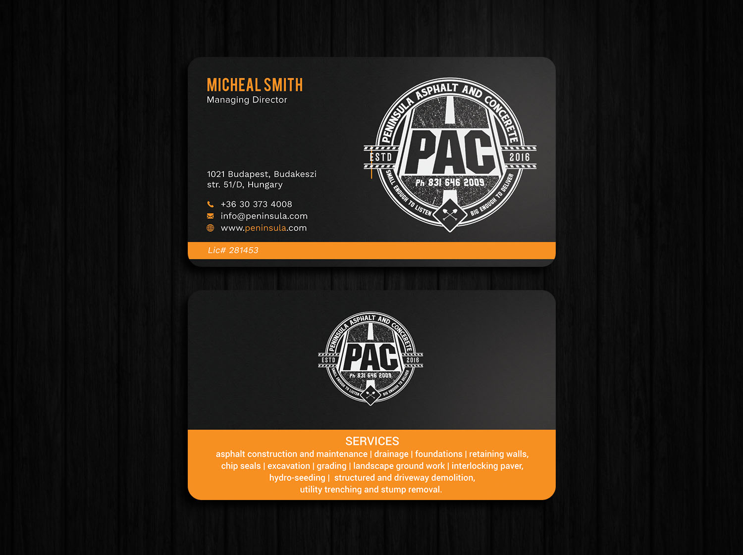 Business Card Design by Tripti Ranjan Gain for Peninsula asphalt and concrete  | Design #18055134