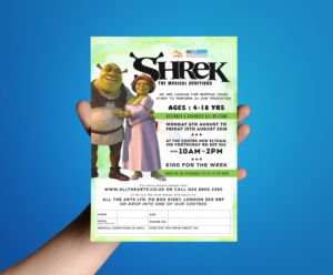 SHREK Musical Theatre Summer Course for budding stars ages 4-18 years | Design de Flyer par Madin