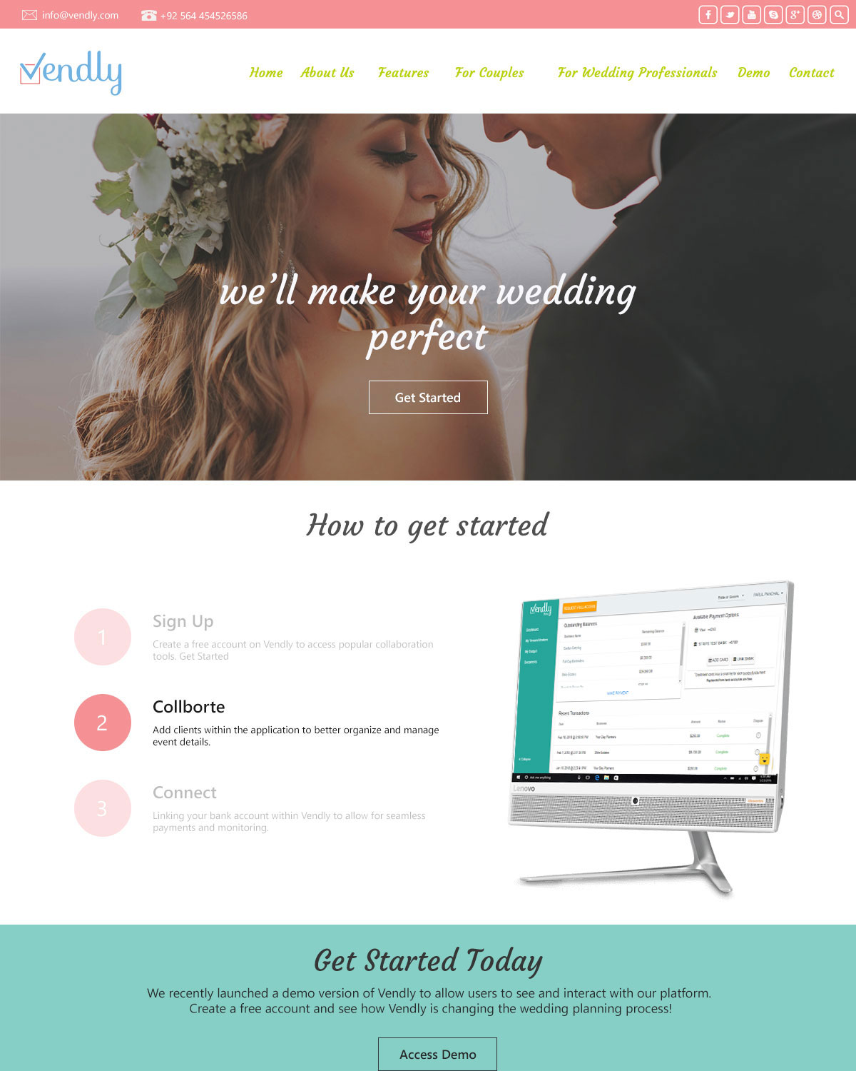 elegant feminine wedding web design for vendly partners by wedding web designs