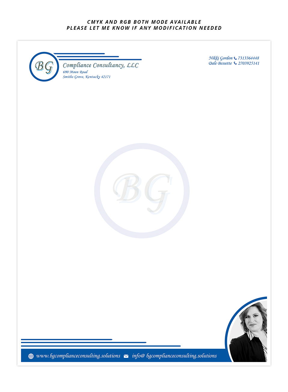 Letterhead Design by Expert Designer for BG Compliance Consulting, LLC | Design #18164033