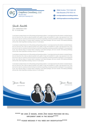 Letterhead Design by Expert Designer for BG Compliance Consulting, LLC | Design: #18169013