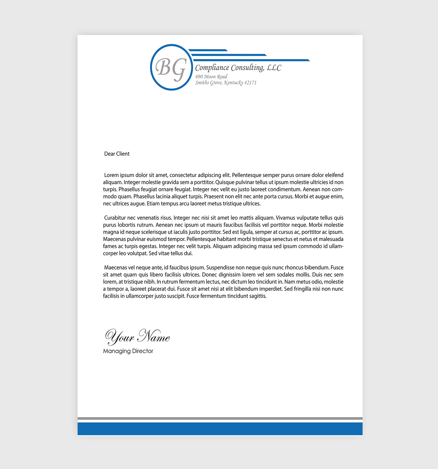 Letterhead Design by Designs 2019 for BG Compliance Consulting, LLC | Design #18143381