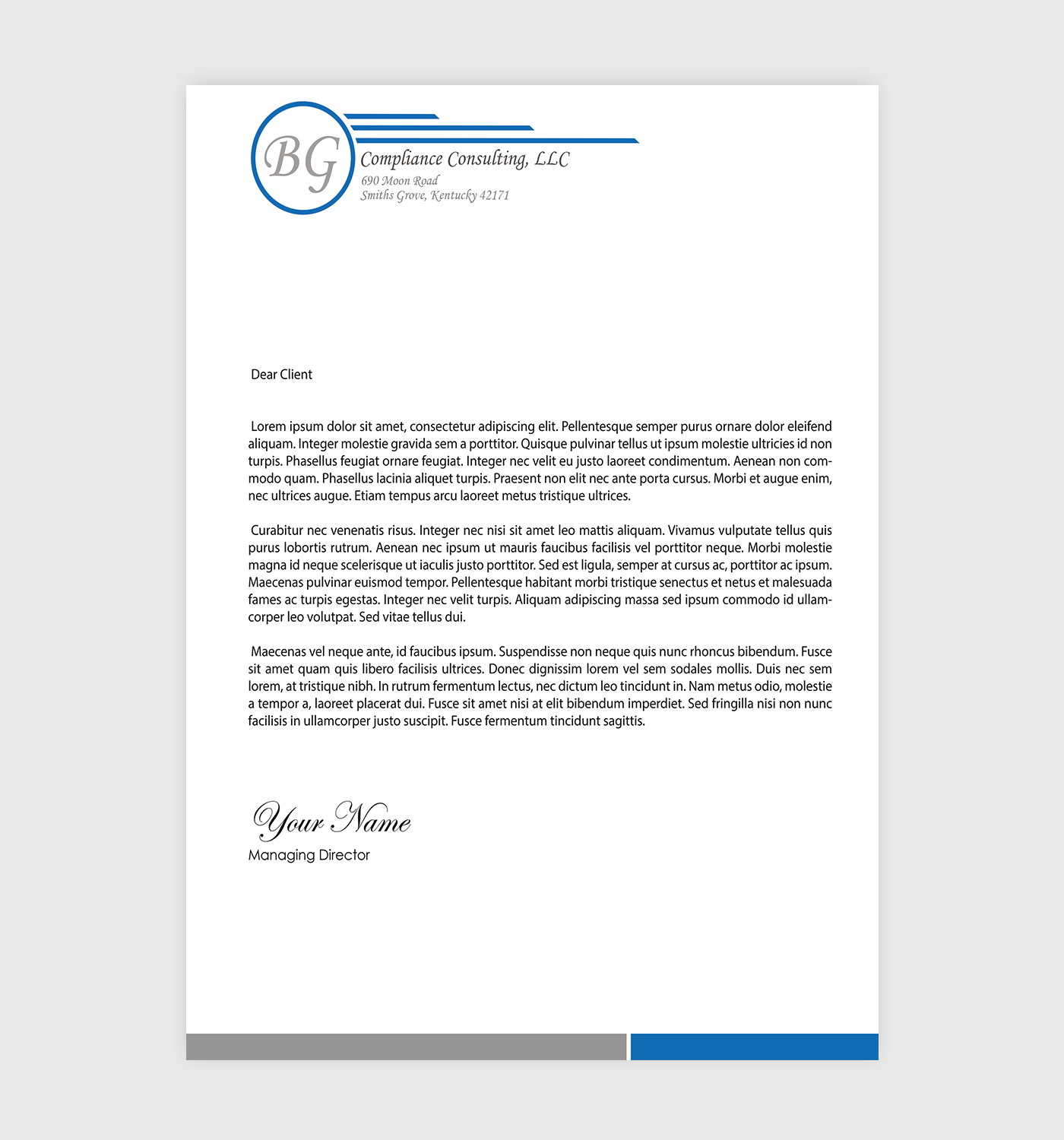 Letterhead Design by Designs 2019 for BG Compliance Consulting, LLC | Design #18143382