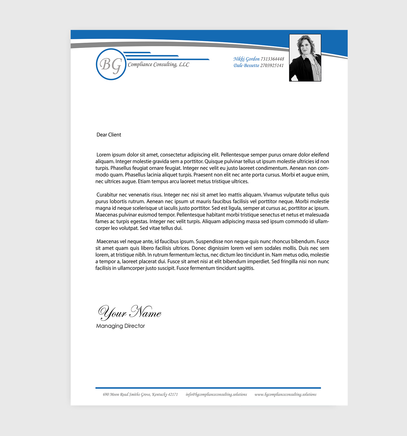 Letterhead Design by Designs 2019 for BG Compliance Consulting, LLC | Design #18160692