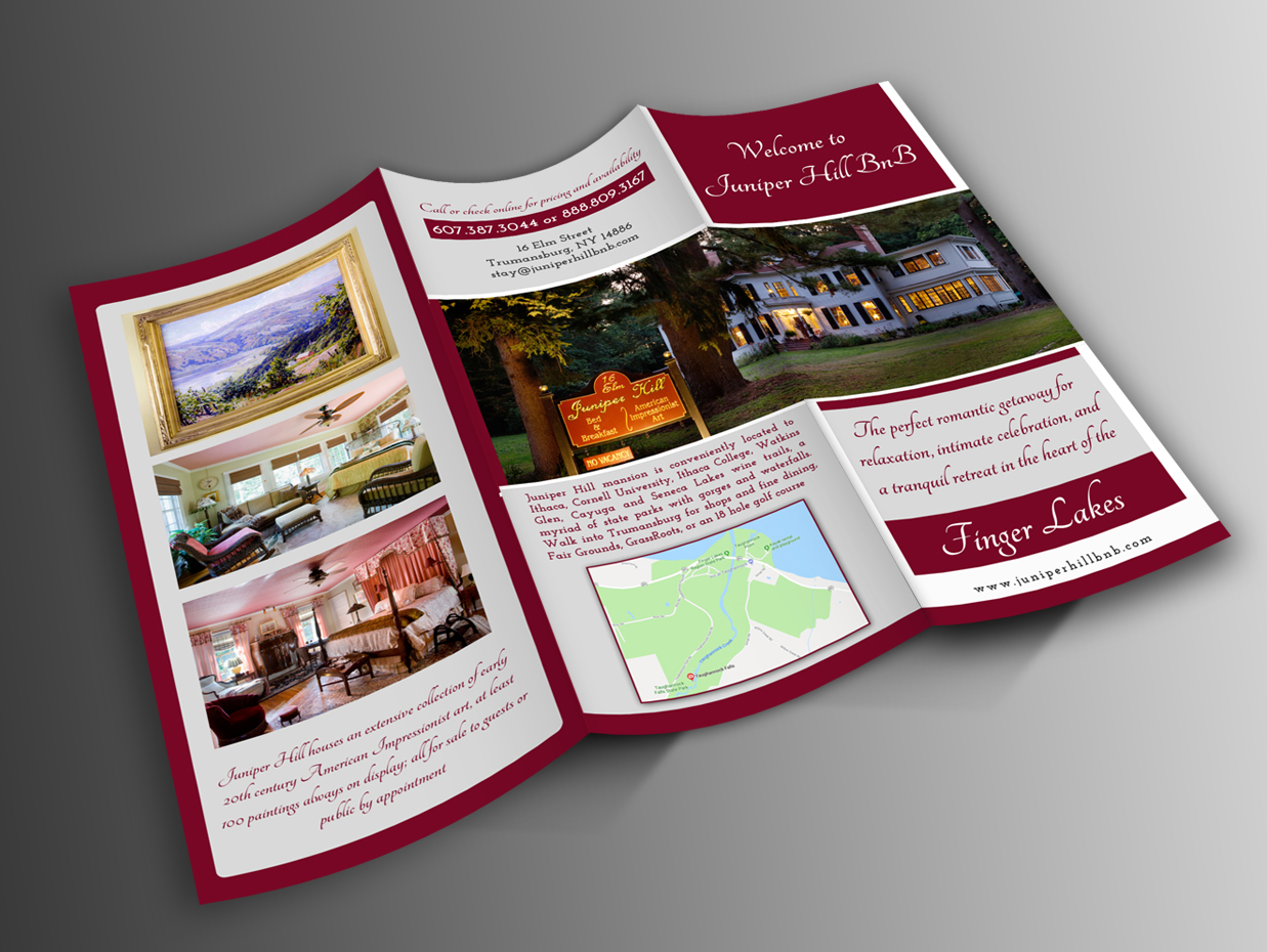 Diseño de Brochure por innovative earth para Juniper Hill Bed & Breakfast | Diseño #18179214