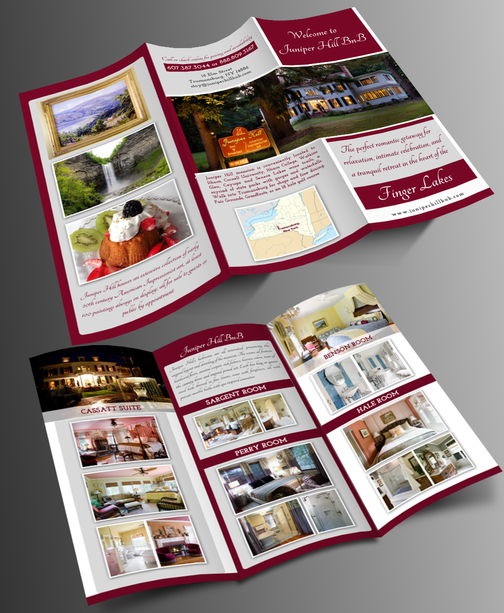 Diseño de Brochure por innovative earth para Juniper Hill Bed & Breakfast | Diseño #18205407