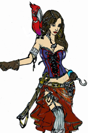 Pirate pin up girl in coloured tattoo style | Tattoo Design by Wenfeii