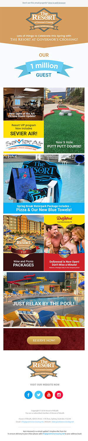 Have Fun at The Resort this Spring Break | Newsletter Design by Expert Designer