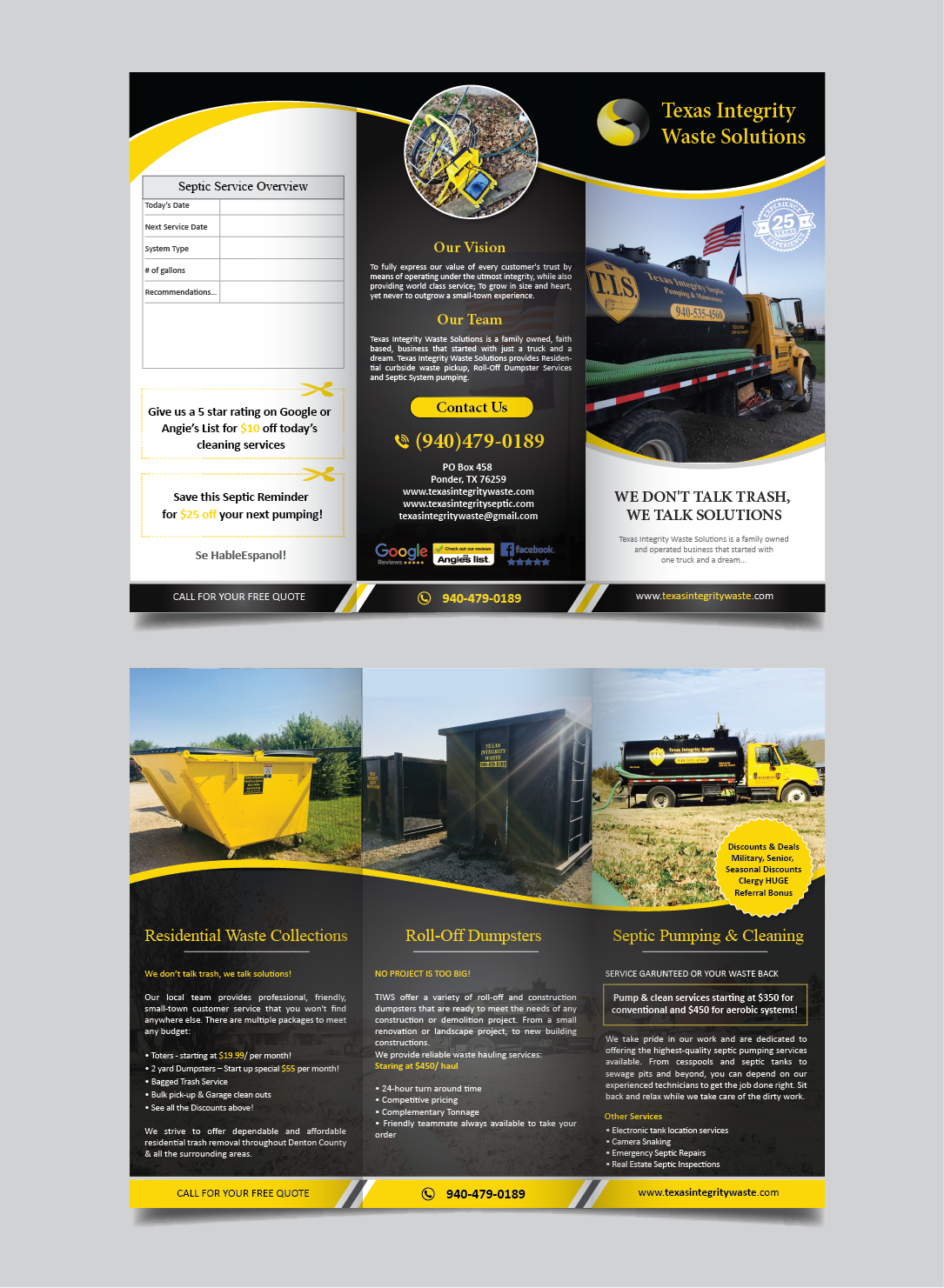 Brochure Design by alex989 for North Texas Integrity Septic & Pumping, LLC | Design #18461859