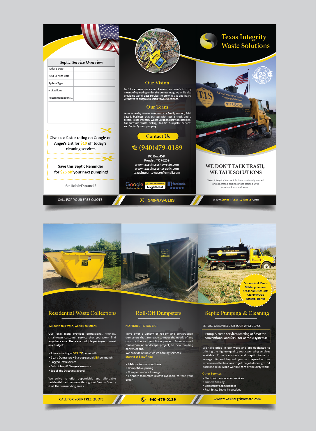 Brochure Design by alex989 for North Texas Integrity Septic & Pumping, LLC | Design #18461871