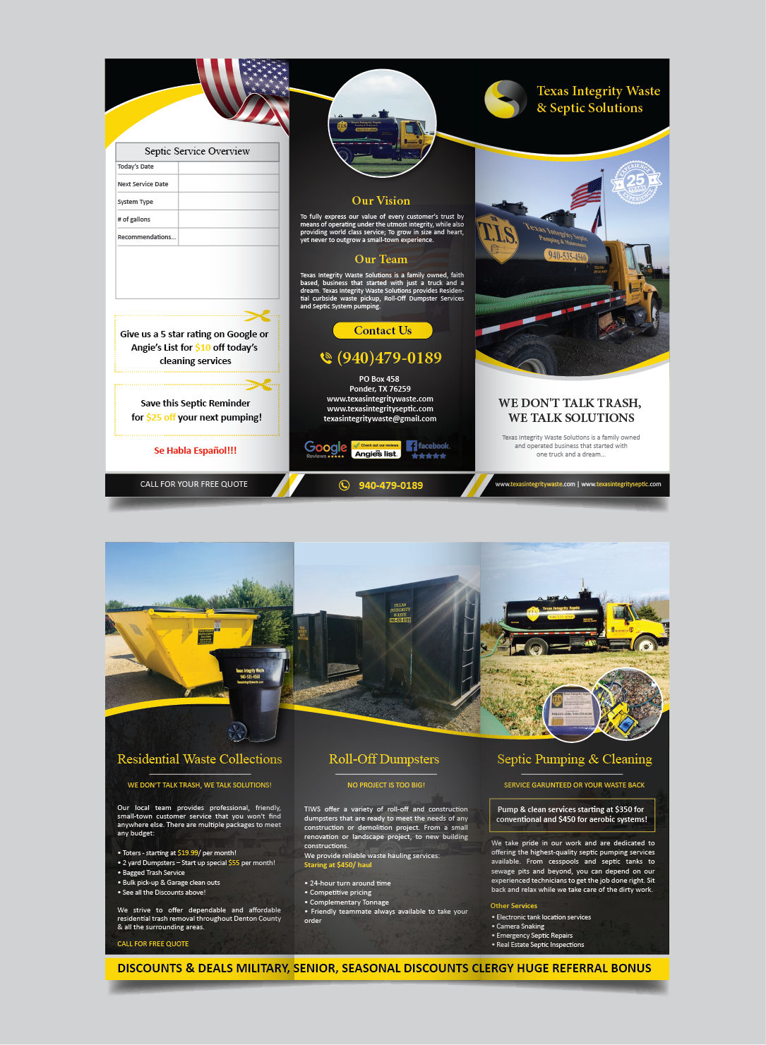 Brochure Design by alex989 for North Texas Integrity Septic & Pumping, LLC | Design #18507601