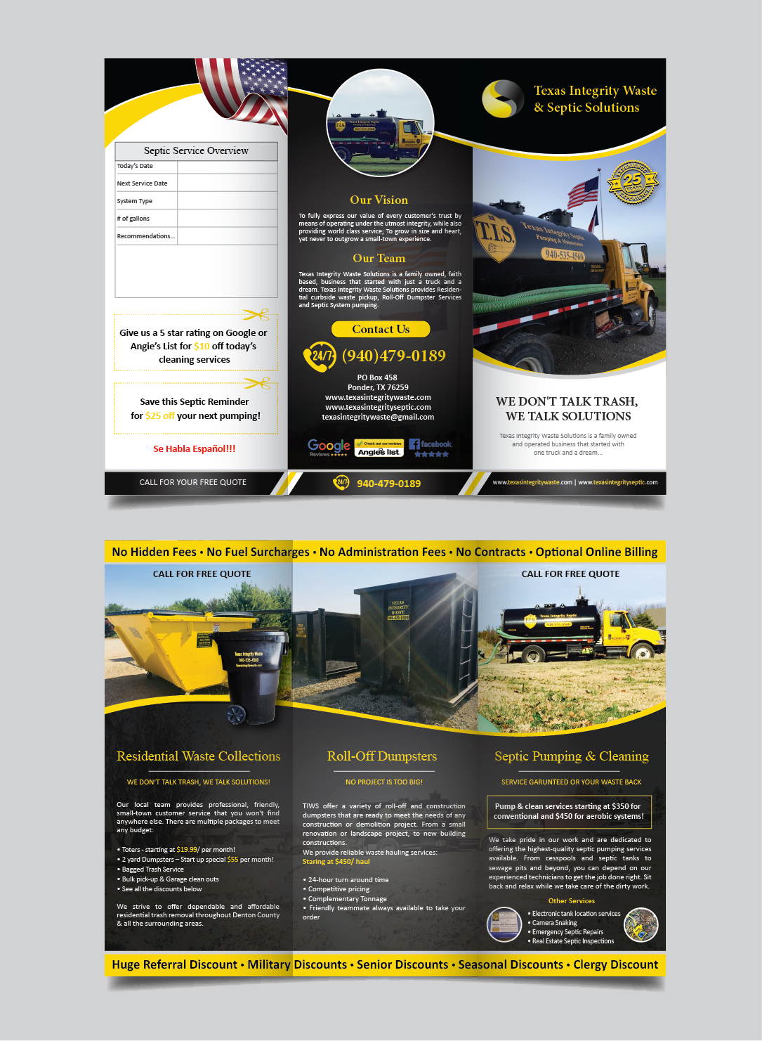 Diseño de Brochure por alex989 para North Texas Integrity Septic & Pumping, LLC | Diseño #18527380