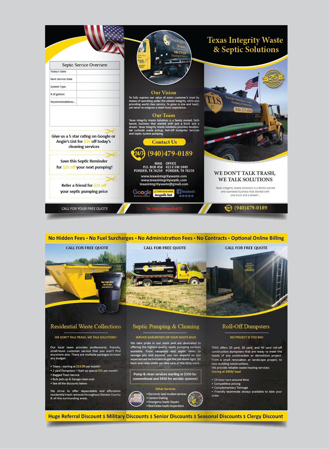 Brochure Design by alex989 for North Texas Integrity Septic & Pumping, LLC | Design #18587520