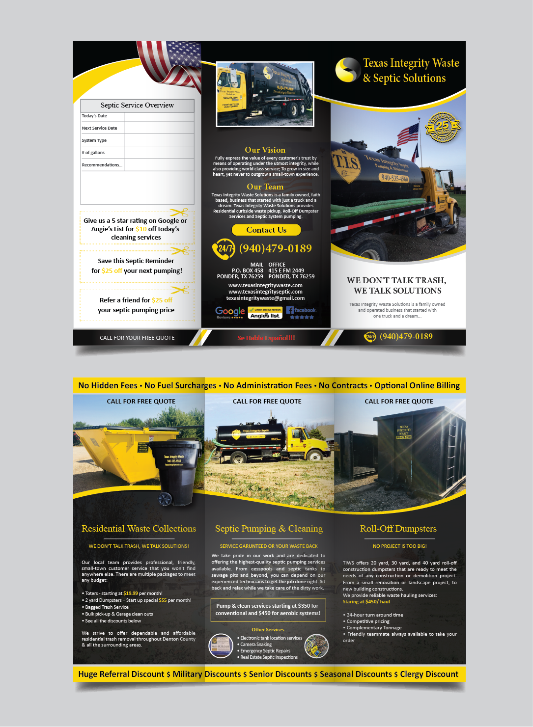 Brochure Design by alex989 for North Texas Integrity Septic & Pumping, LLC | Design #18587832