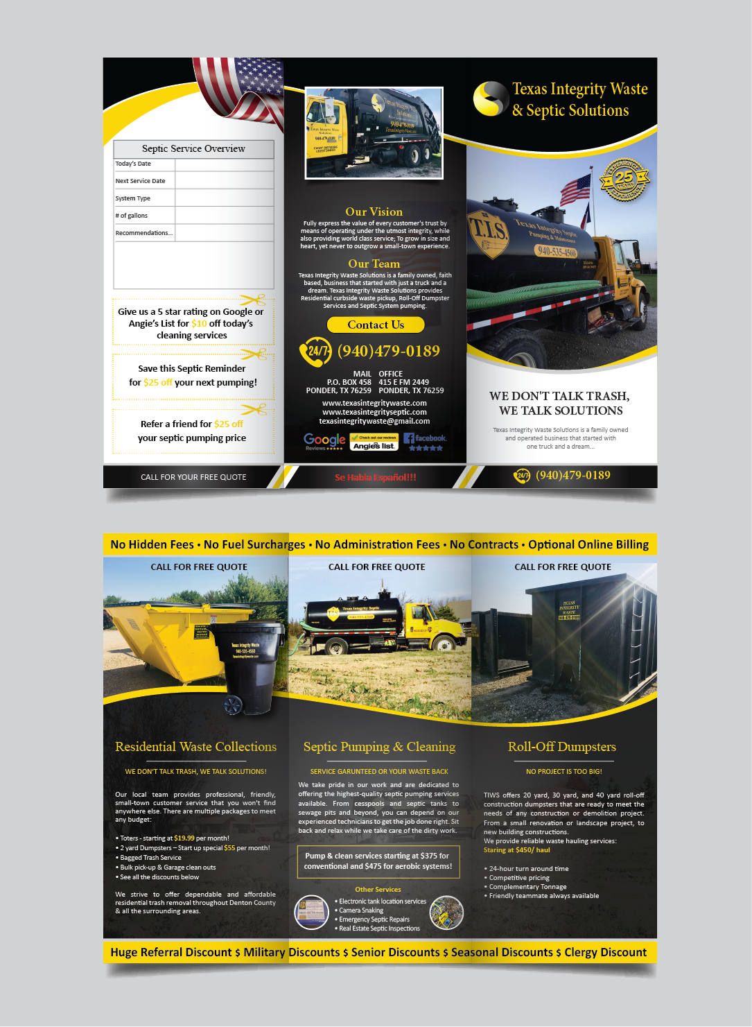 Brochure Design by alex989 for North Texas Integrity Septic & Pumping, LLC | Design #18607196