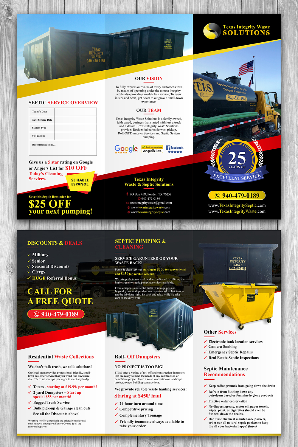Brochure Design by ecorokerz for North Texas Integrity Septic & Pumping, LLC | Design #18459933