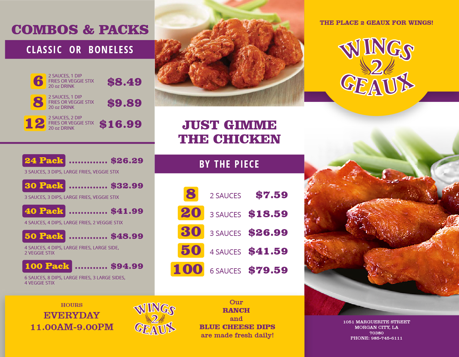 Menu Design by tangga.co for Wings2Geaux | Design #18347513