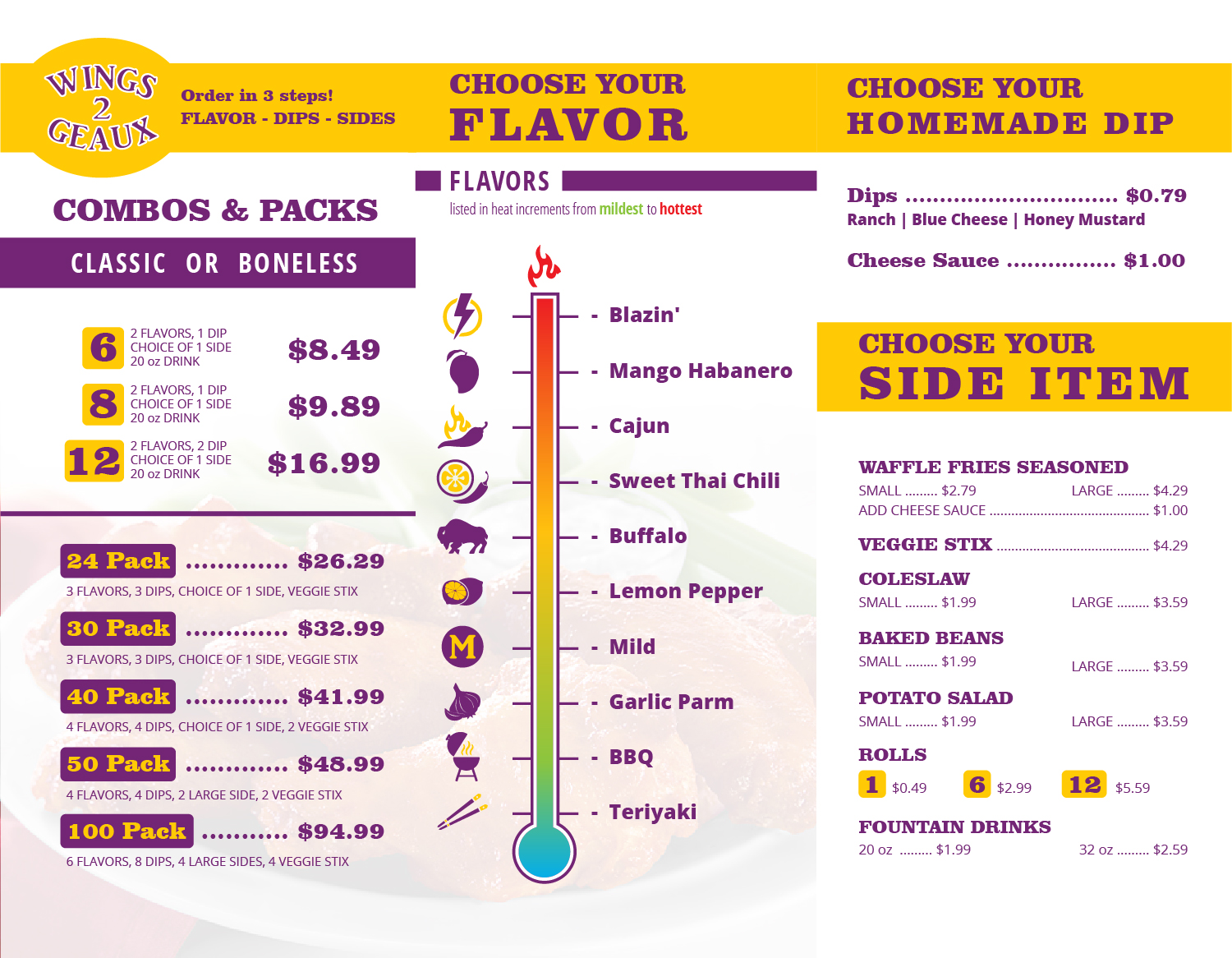 Menu Design by tangga.co for Wings2Geaux | Design #18408468