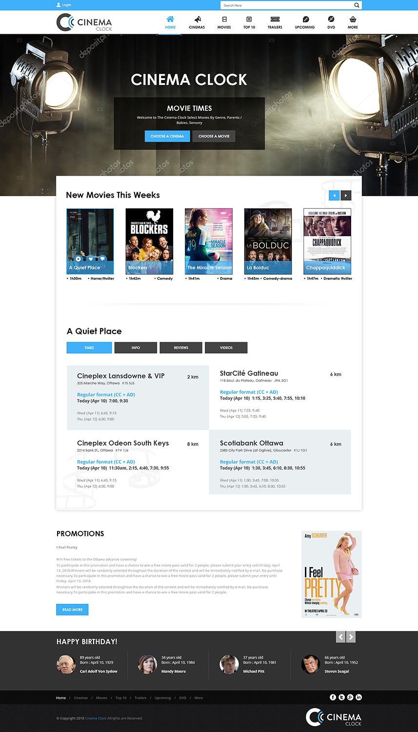 Diseño Web por PiXthemes para Cinema Clock Inc. | Diseño #18379771
