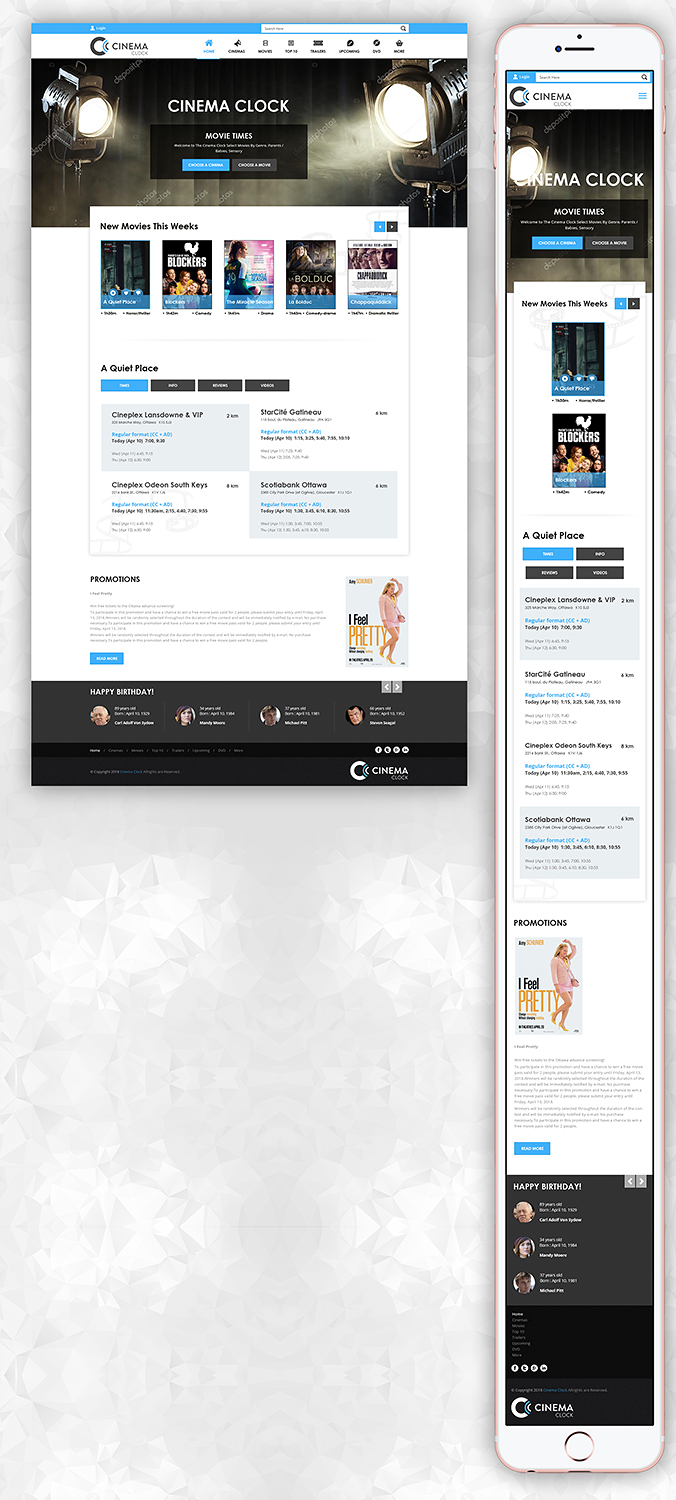 Diseño Web por PiXthemes para Cinema Clock Inc. | Diseño #18379772