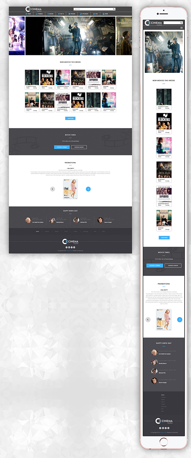 Diseño Web por PiXthemes para Cinema Clock Inc. | Diseño #18380128