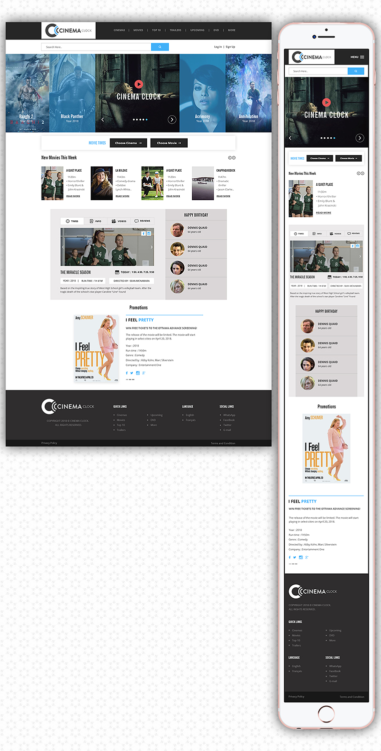 Diseño Web por PiXthemes para Cinema Clock Inc. | Diseño #18381228