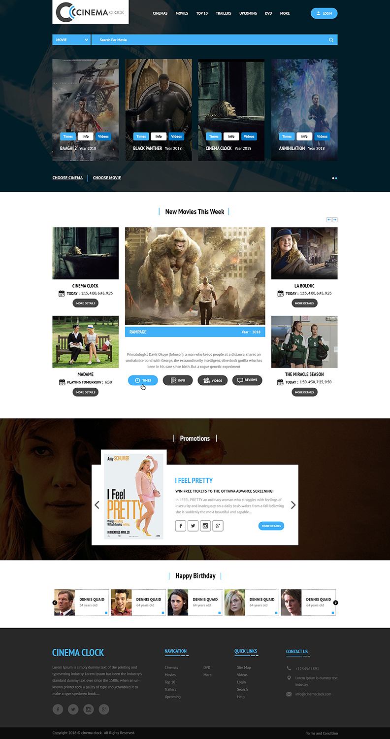 bold modern movie web design for cinema clock inc by movie web page design