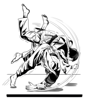 Dynamic Design of Judo throw in competion that impresses the impact of action but not violence. 