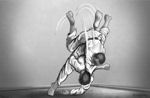Dynamic Design of Judo throw in competion that impresses the impact of action but not violence.  | Design Illustration par T.mode