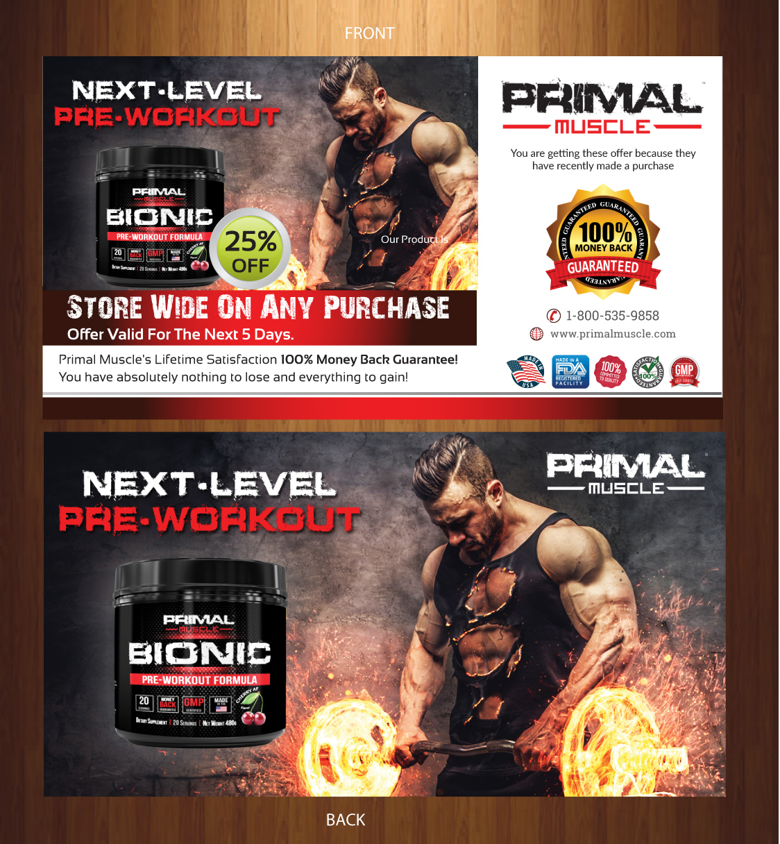 Postcard Design by harmi_199 for Ultimate Fitness Nutrition, Inc. | Design #18383178