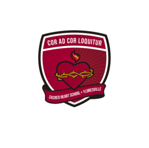COR AD COR LOQUITUR (on shield), Sacred Heart School, Floresville (text with shield) | Logo Design by kinan3