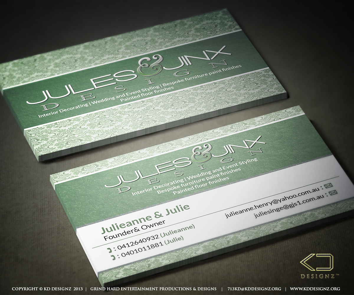 Business Card Design by KD Designz for Jules & Jinx Interior Decorating | Design #2818281