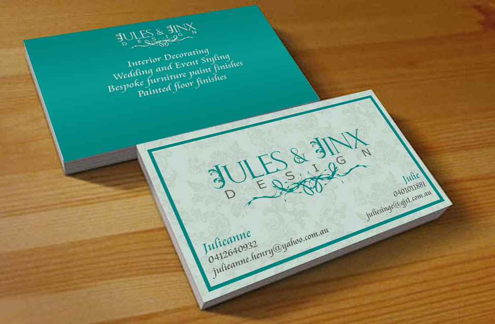Business Card Design by Hardcore Design for Jules & Jinx Interior Decorating | Design #2823483
