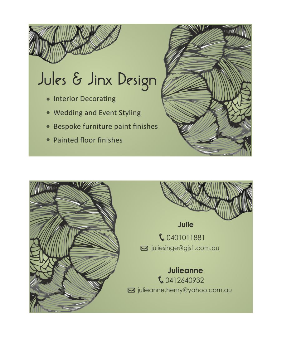 Business Card Design by IneseRo for Jules & Jinx Interior Decorating | Design #2808074