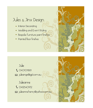 Business Card Design by IneseRo for Jules & Jinx Interior Decorating | Design: #2809541