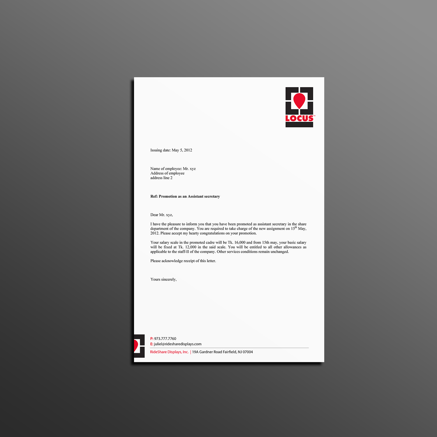Letterhead Design by Creations Box 2015 for RideShare Displays Inc. | Design #18382877