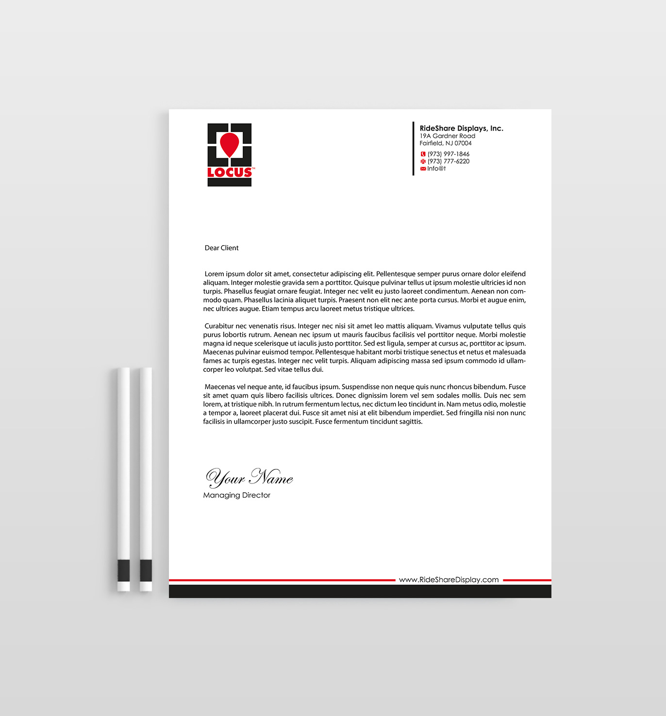 Letterhead Design by Designs 2019 for RideShare Displays Inc. | Design #18375784