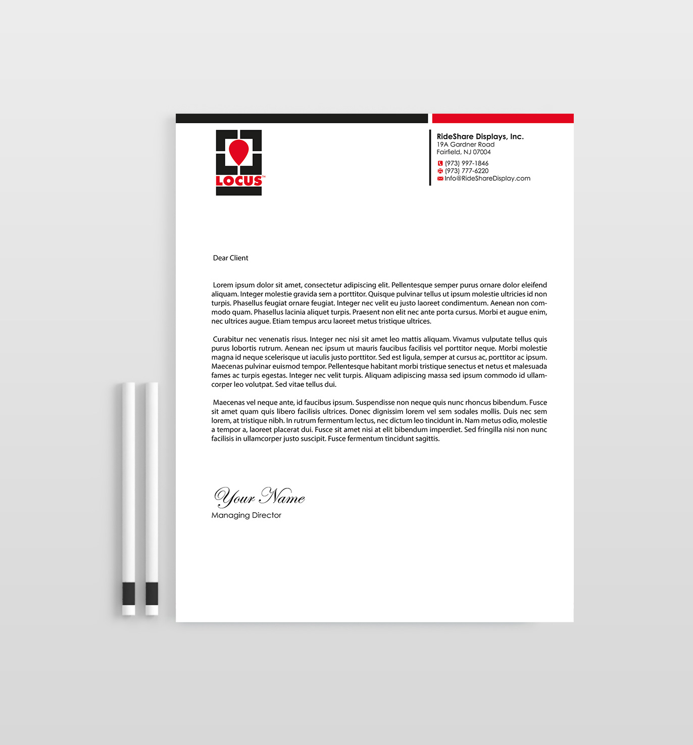 Letterhead Design by Designs 2019 for RideShare Displays Inc. | Design #18375785