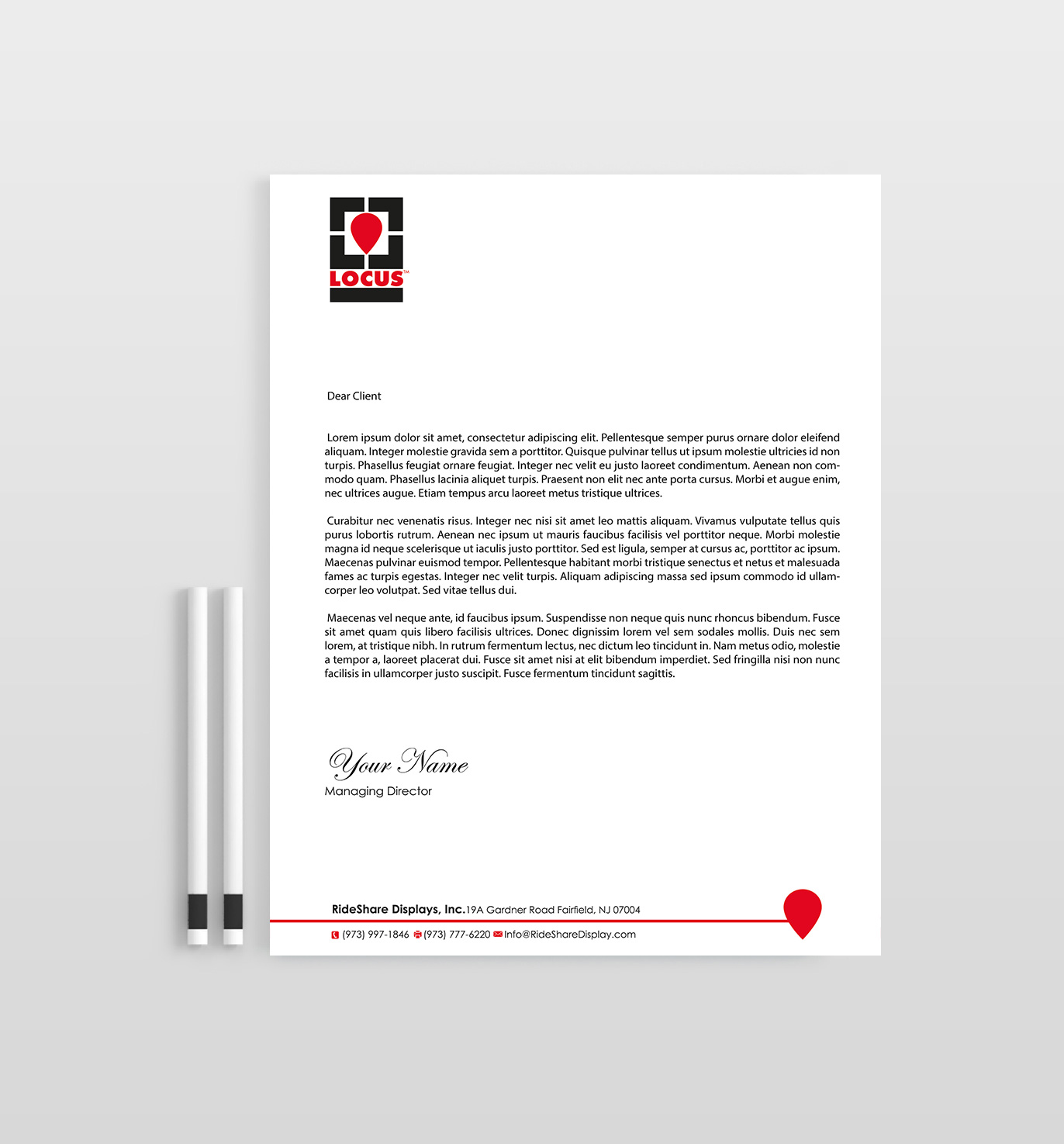 Letterhead Design by Designs 2019 for RideShare Displays Inc. | Design #18376103