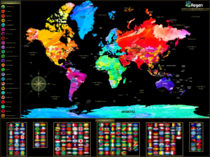 World Map with Country Flags and Wonder of the World | Diseño Gráfico por Lezette_G