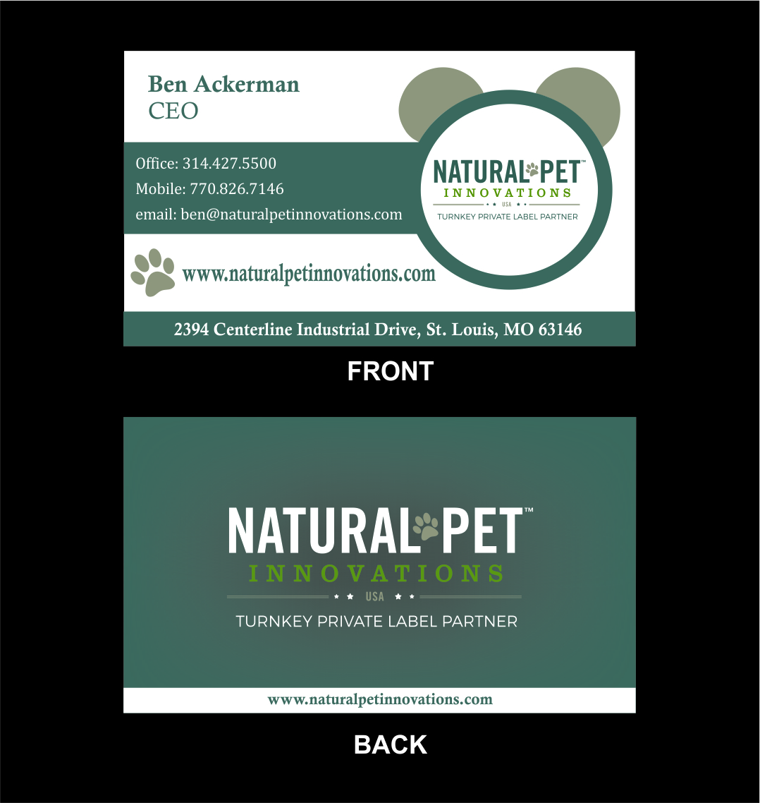 Diseño de Tarjeta de Presentación por Sudipta 3 para Natural Pet Innovations | Diseño #18512695