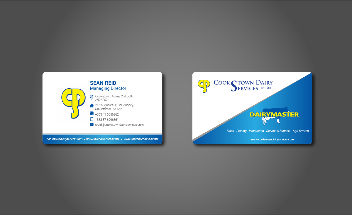 Business Card Design by zaky for Cookstown Dairy Services | Design #18481397