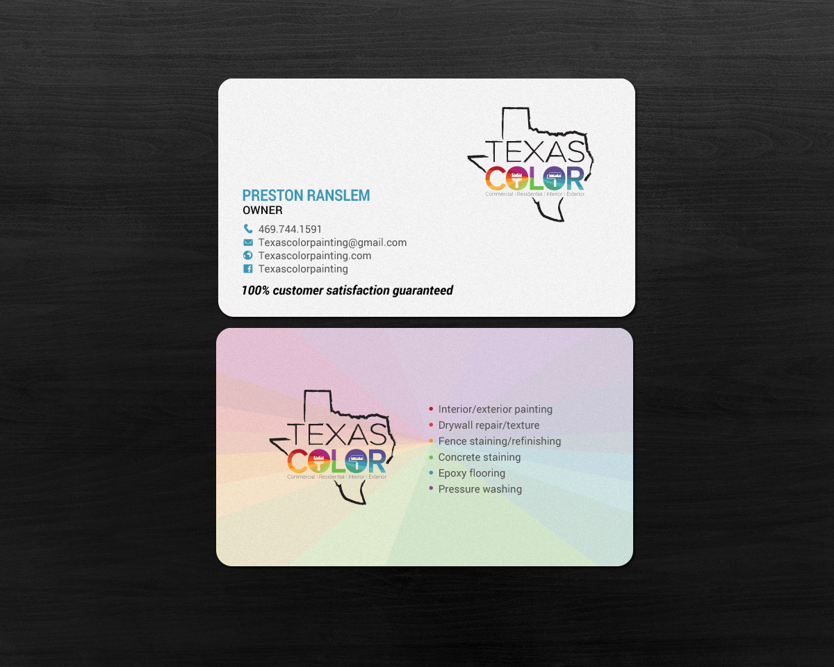Business Card Design by chandrayaan.creative for Texas Color Painting  | Design #18569803